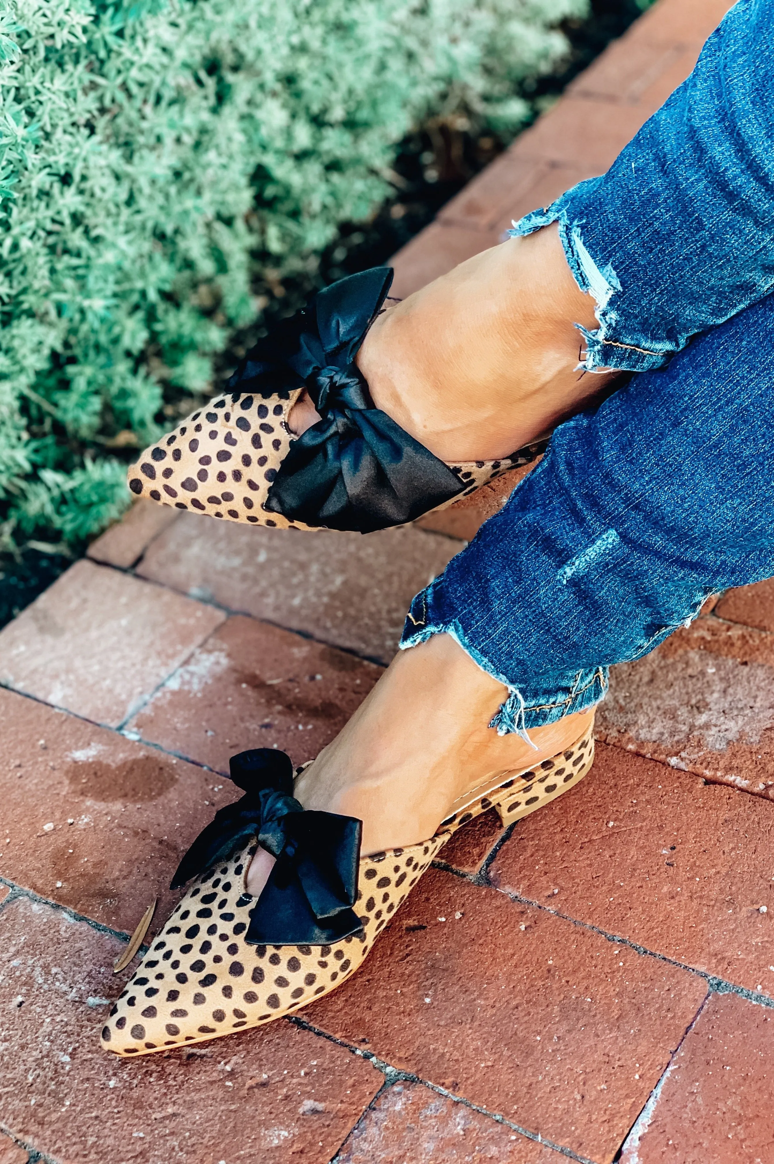 Leopard Satin Bow Mules