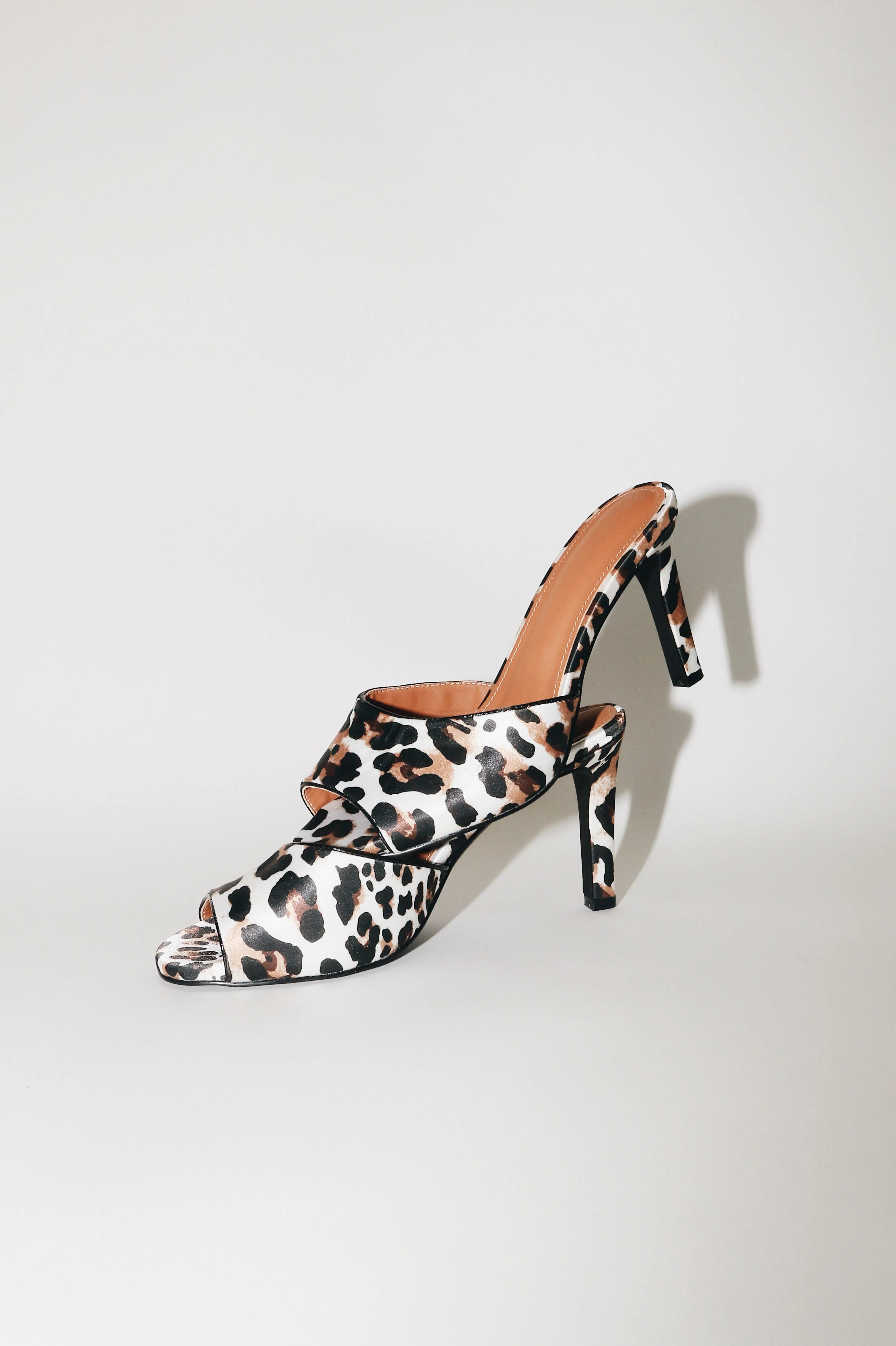 Lola White Leopard Satin Mule 85 mm