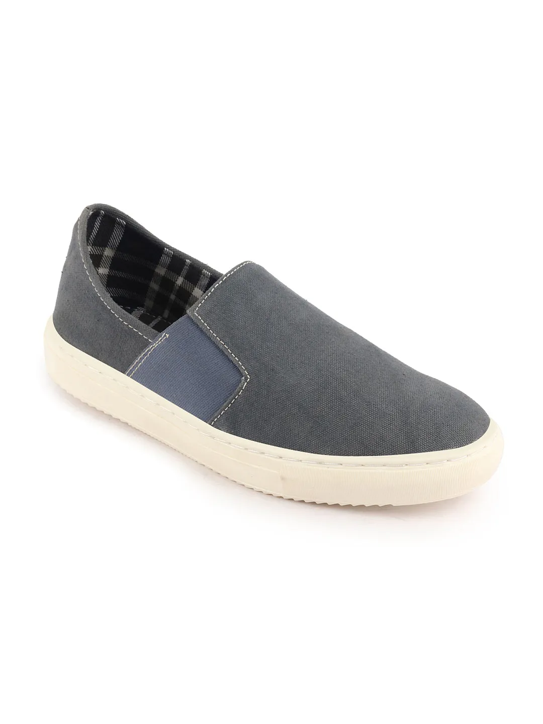 Men Grey Colorblocked Denim/Canvas Slip On Casual Loafer Shoes