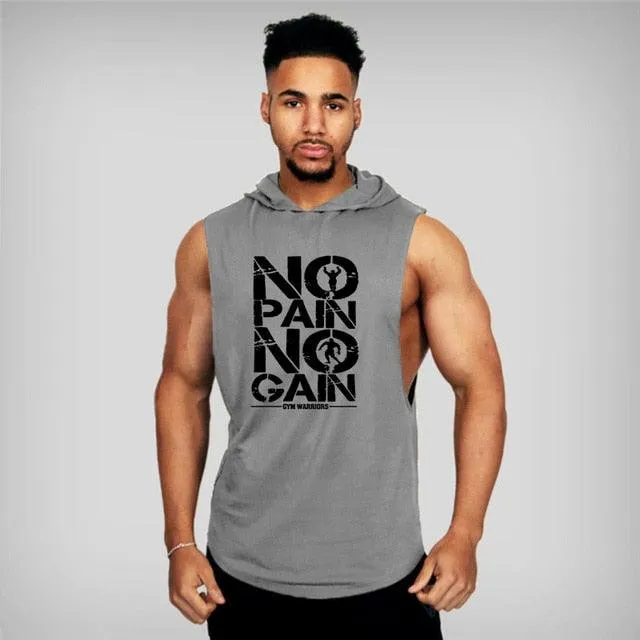 Mens Hooded Tank Top - Cotton Sleeveless Vest Sweatshirt - Fitness Workout Sportswear Tops (TM7)(F101)(F8)