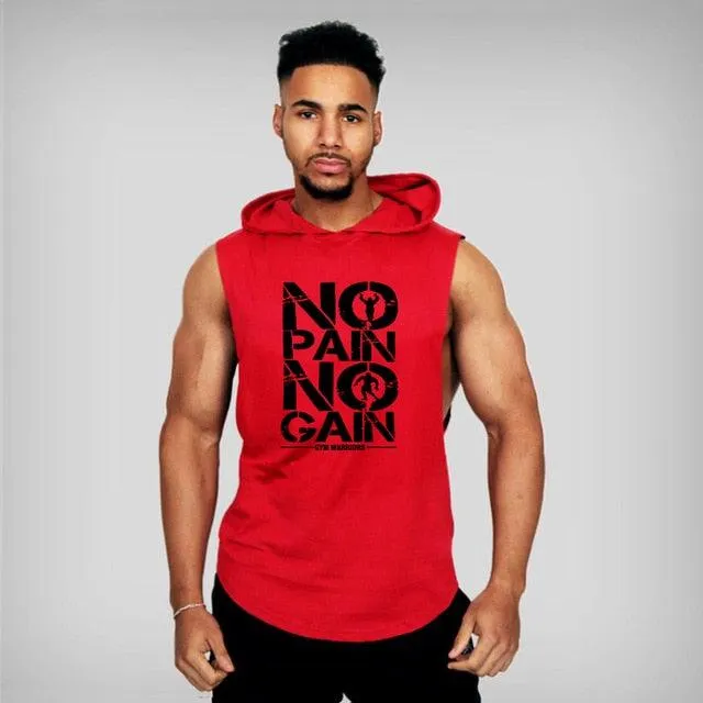 Mens Hooded Tank Top - Cotton Sleeveless Vest Sweatshirt - Fitness Workout Sportswear Tops (TM7)(F101)(F8)