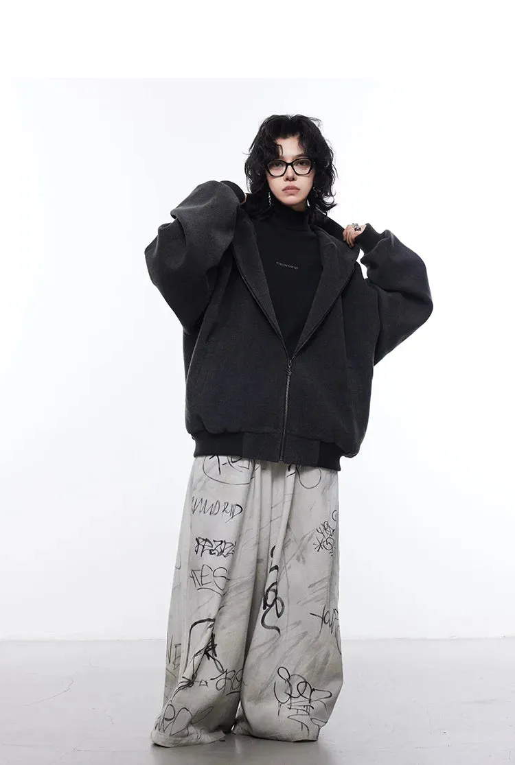 Men's Streetwear Oversized Beige Graffiti Wide Leg Trousers