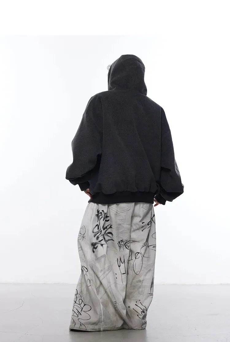 Men's Streetwear Oversized Beige Graffiti Wide Leg Trousers