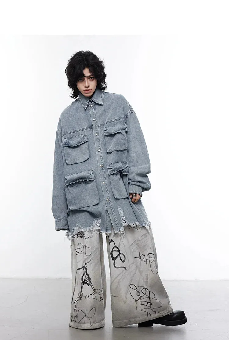 Men's Streetwear Oversized Beige Graffiti Wide Leg Trousers