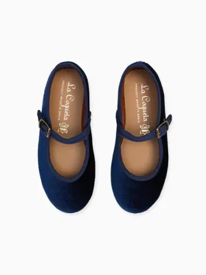 Navy Velvet Girl Mary Jane Shoes