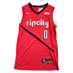 Nike Trail Blazers Rip City Damian Lillard #0 Red Jersey - Size Large