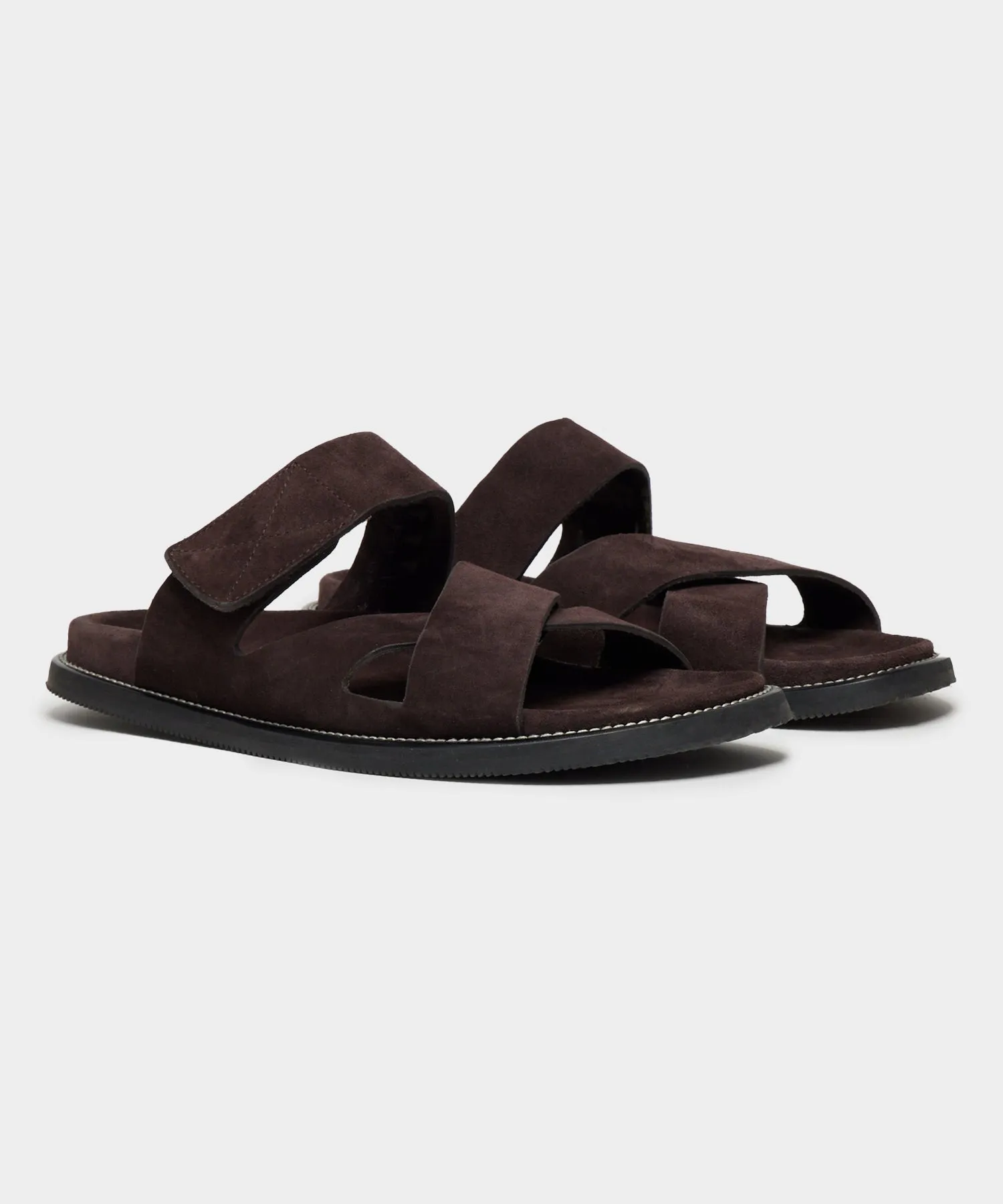 Nomad Suede Adjustable Crossover Sandal in Dark Brown