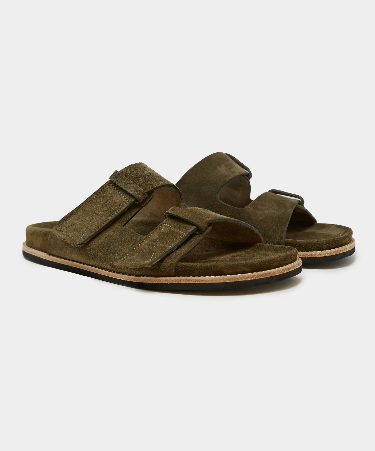 Nomad Suede Double Strap Sandal in Olive