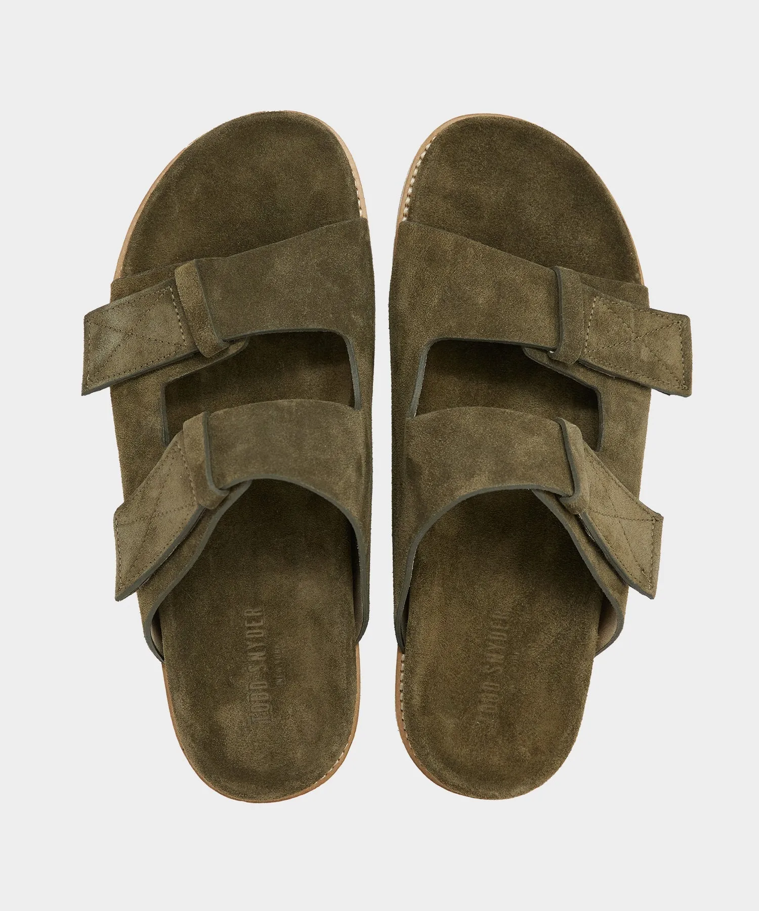 Nomad Suede Double Strap Sandal in Olive