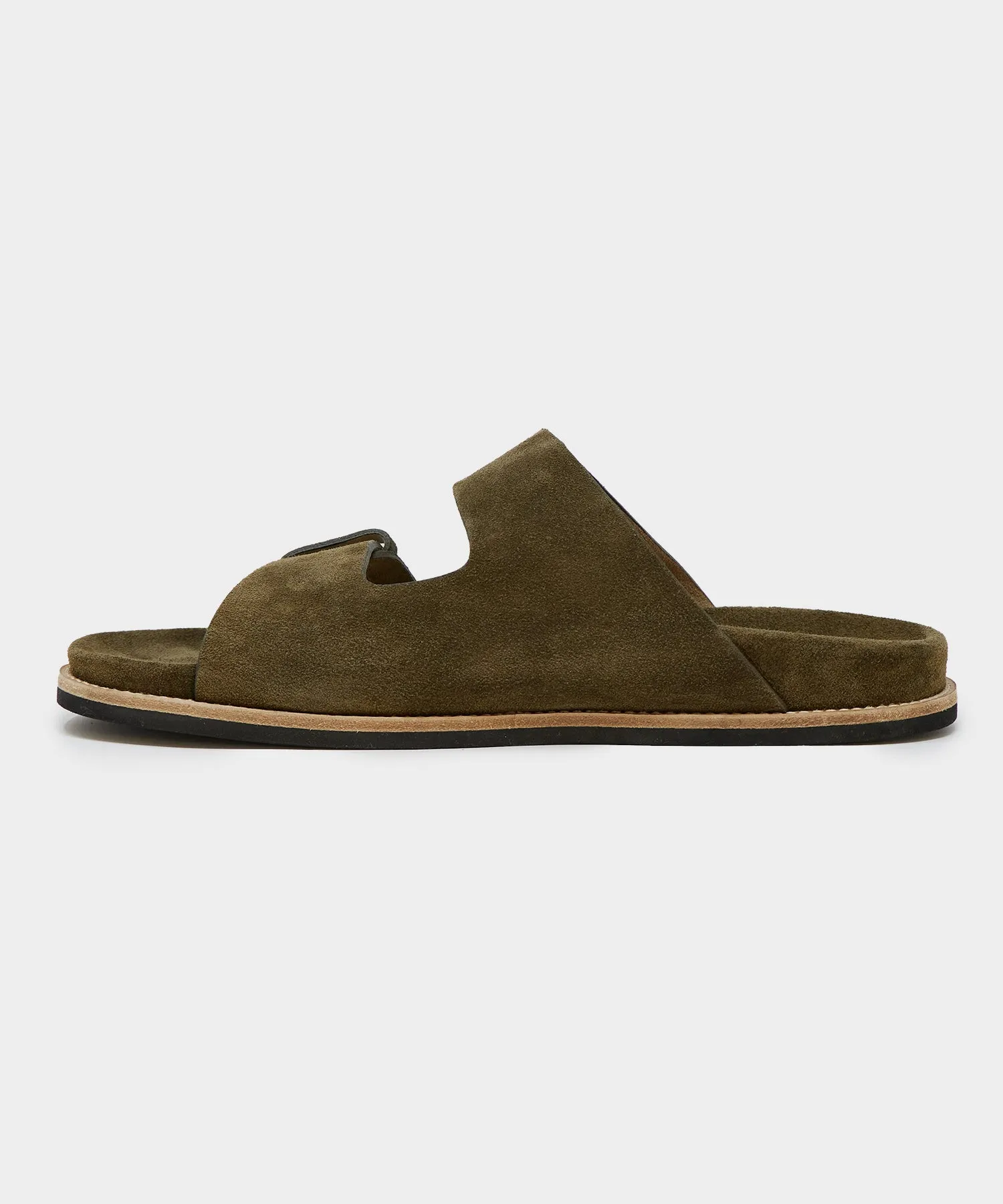 Nomad Suede Double Strap Sandal in Olive