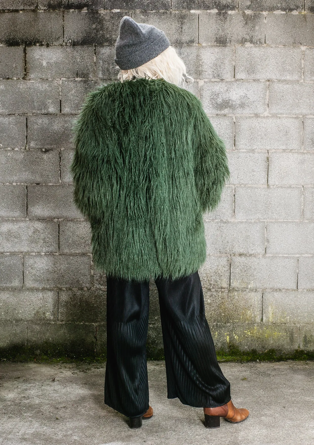 PILOT JACKET - FAUX FUR SHAGGY dark green / FUR LINING black