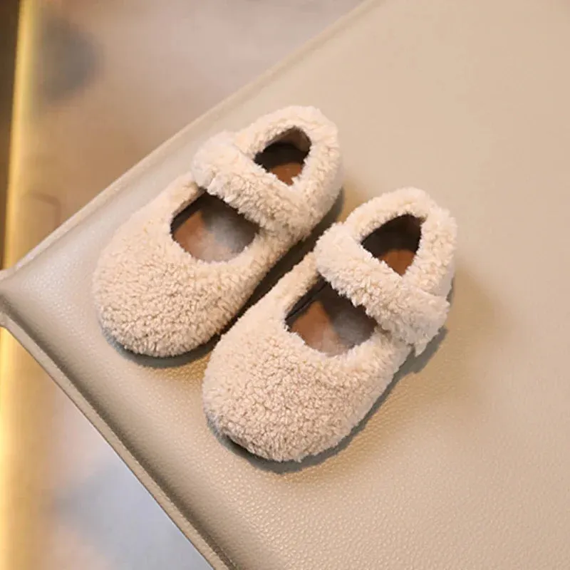 Plush Sherpa Mary Jane Shoes with Velcro Strap