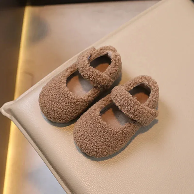 Plush Sherpa Mary Jane Shoes with Velcro Strap