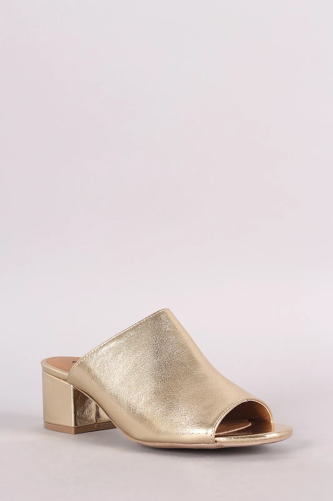 Qupid Metallic Open Toe Blocked Mule Heel