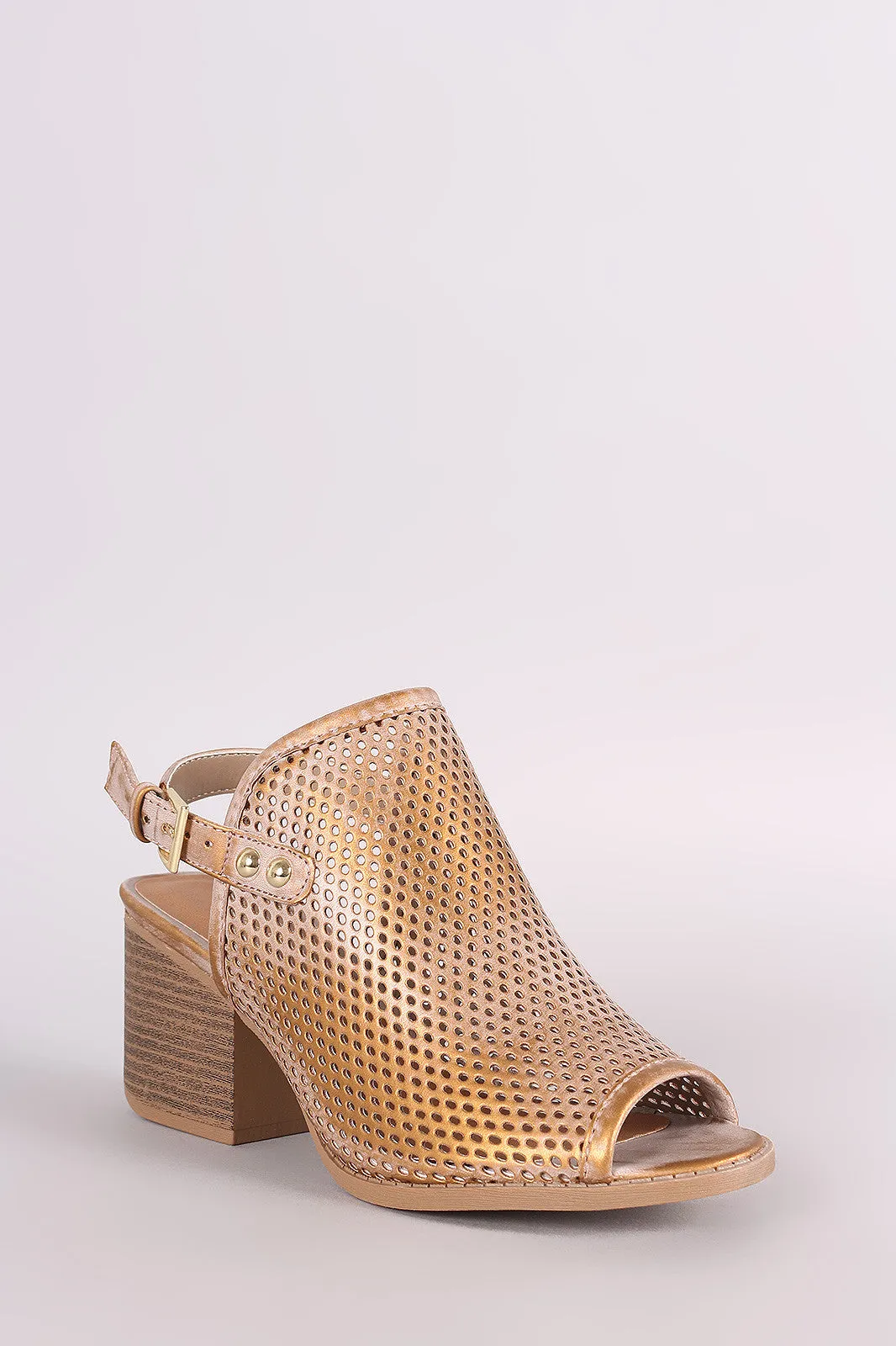 Qupid Perforated Metallic Burnished Slingback Mule Heel