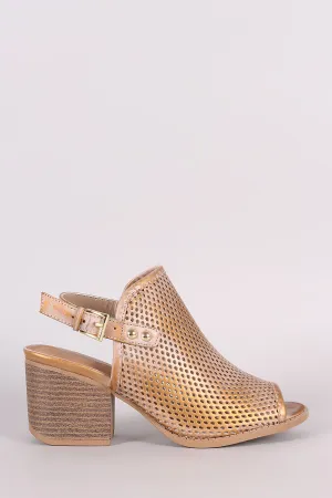 Qupid Perforated Metallic Burnished Slingback Mule Heel