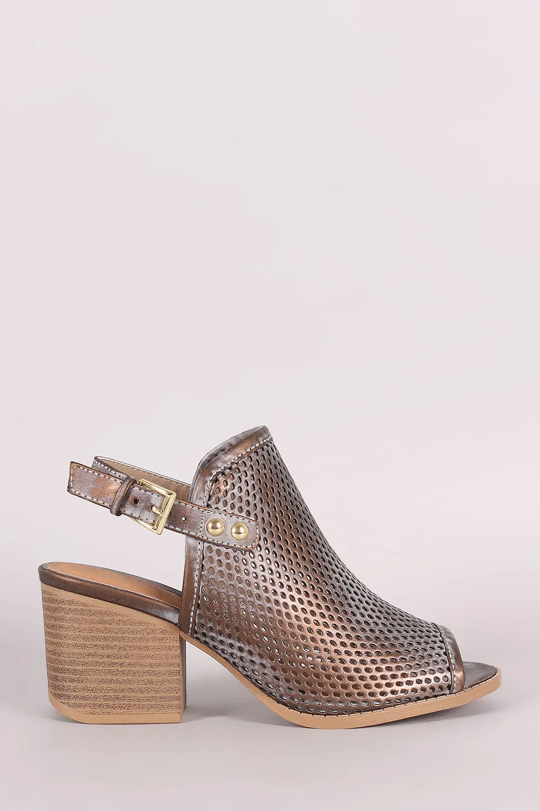 Qupid Perforated Metallic Burnished Slingback Mule Heel