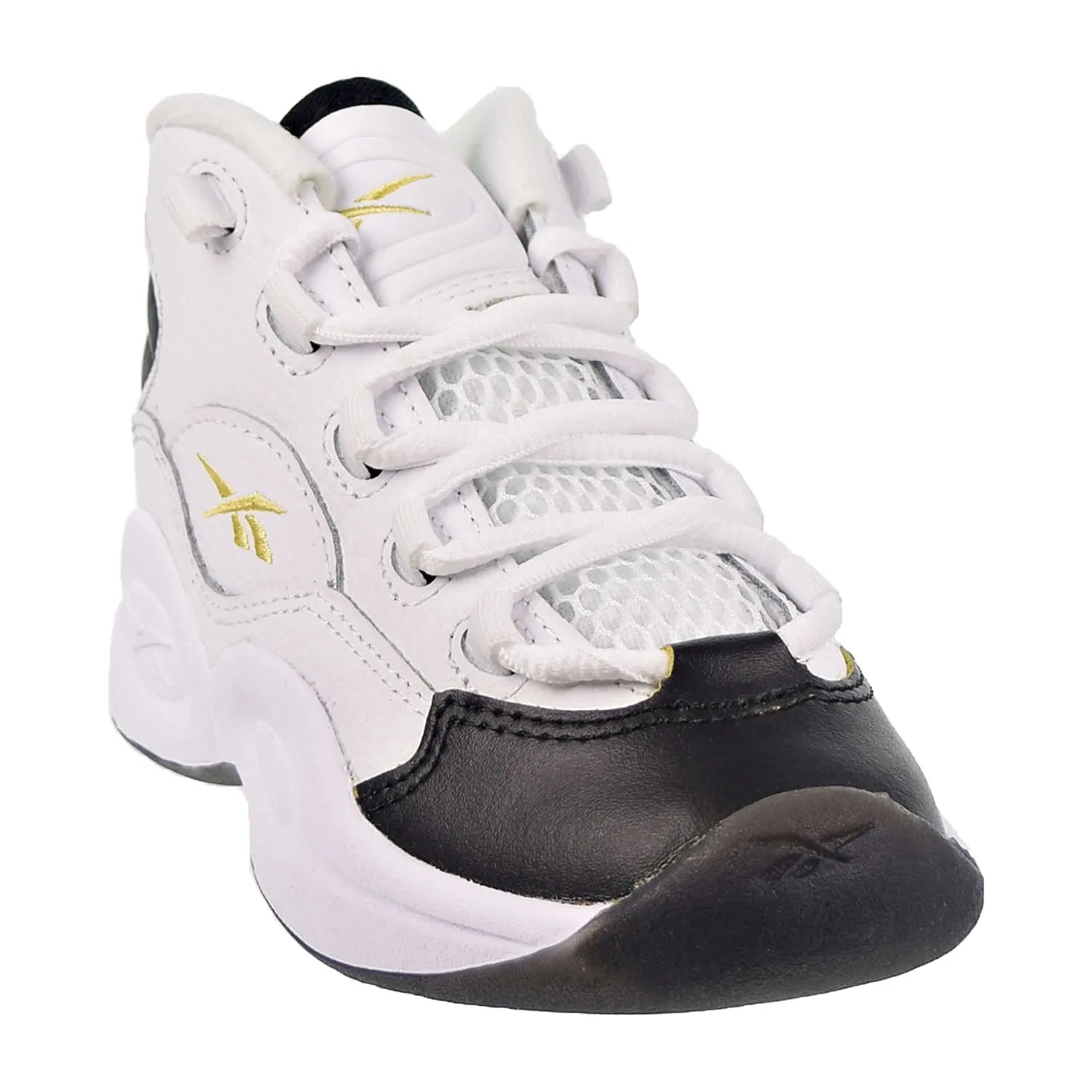 Reebok Question Mid "Black Toe" Little Kids' Shoes White-Black-Gold Met