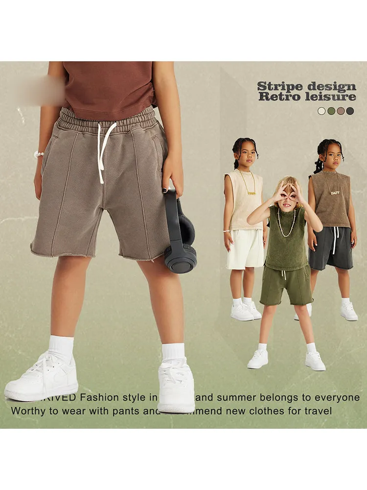 Retro Washed Solid Color Kids Shorts