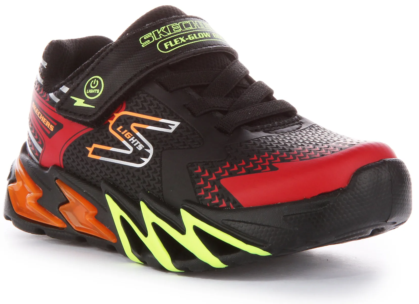 Skechers Flex Glow Bolt In Black Red For Kids