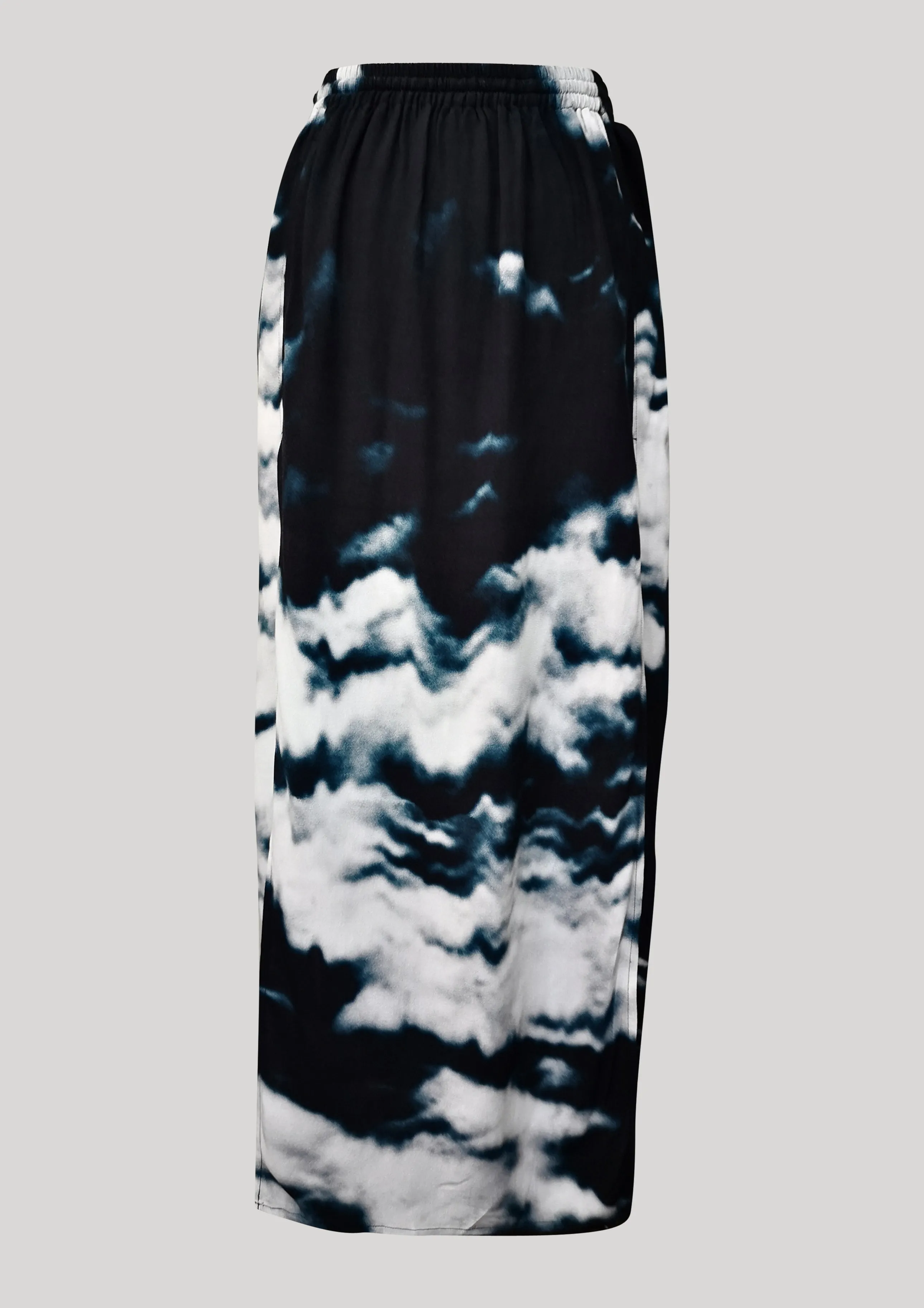 SKIRT LONG - SIDE SLOTS - VISCOSE print cloud black / white