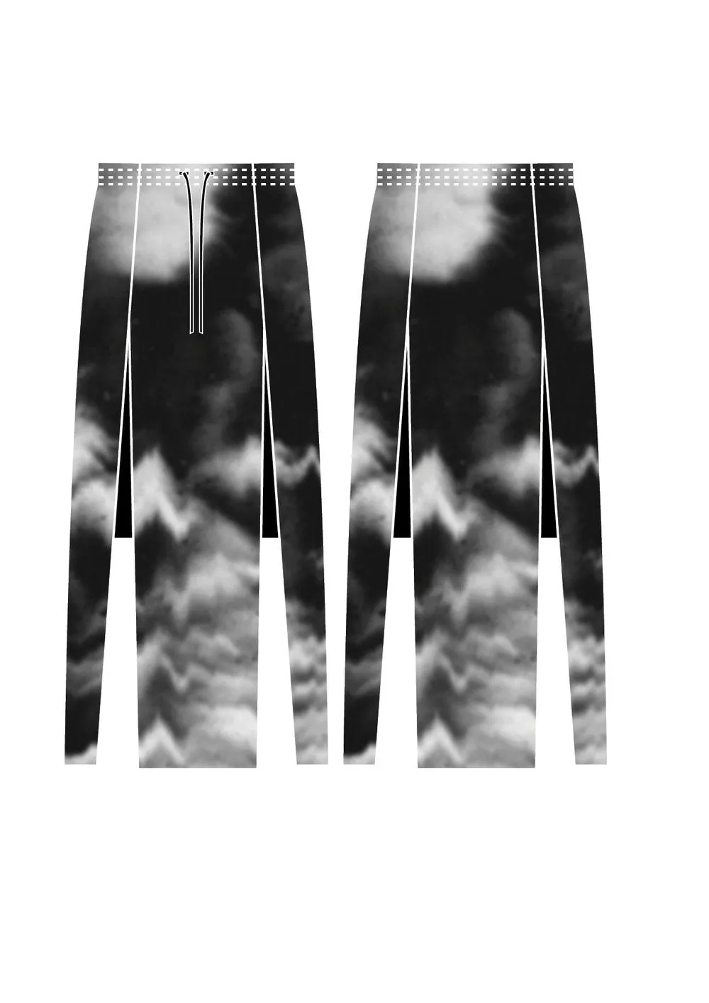 SKIRT LONG - SIDE SLOTS - VISCOSE print cloud black / white