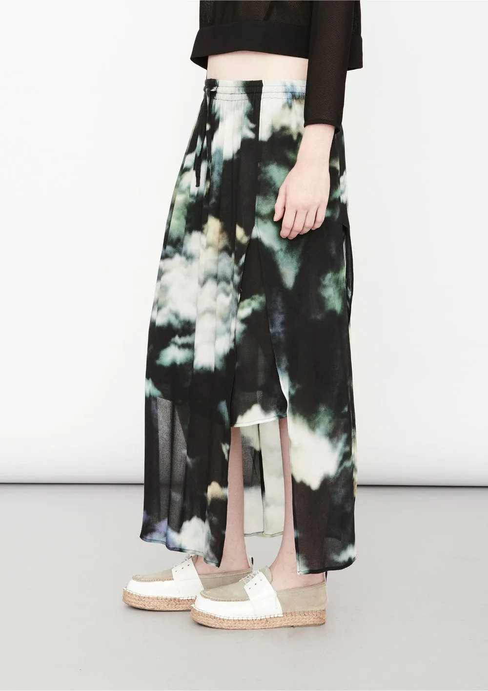 SKIRT LONG - SIDE SLOTS - VISCOSE print cloud color