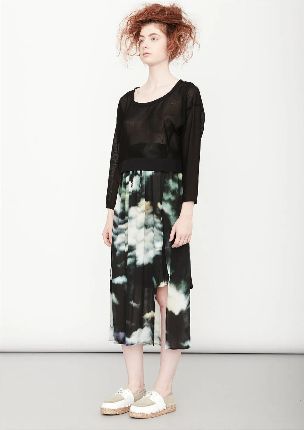 SKIRT LONG - SIDE SLOTS - VISCOSE print cloud color