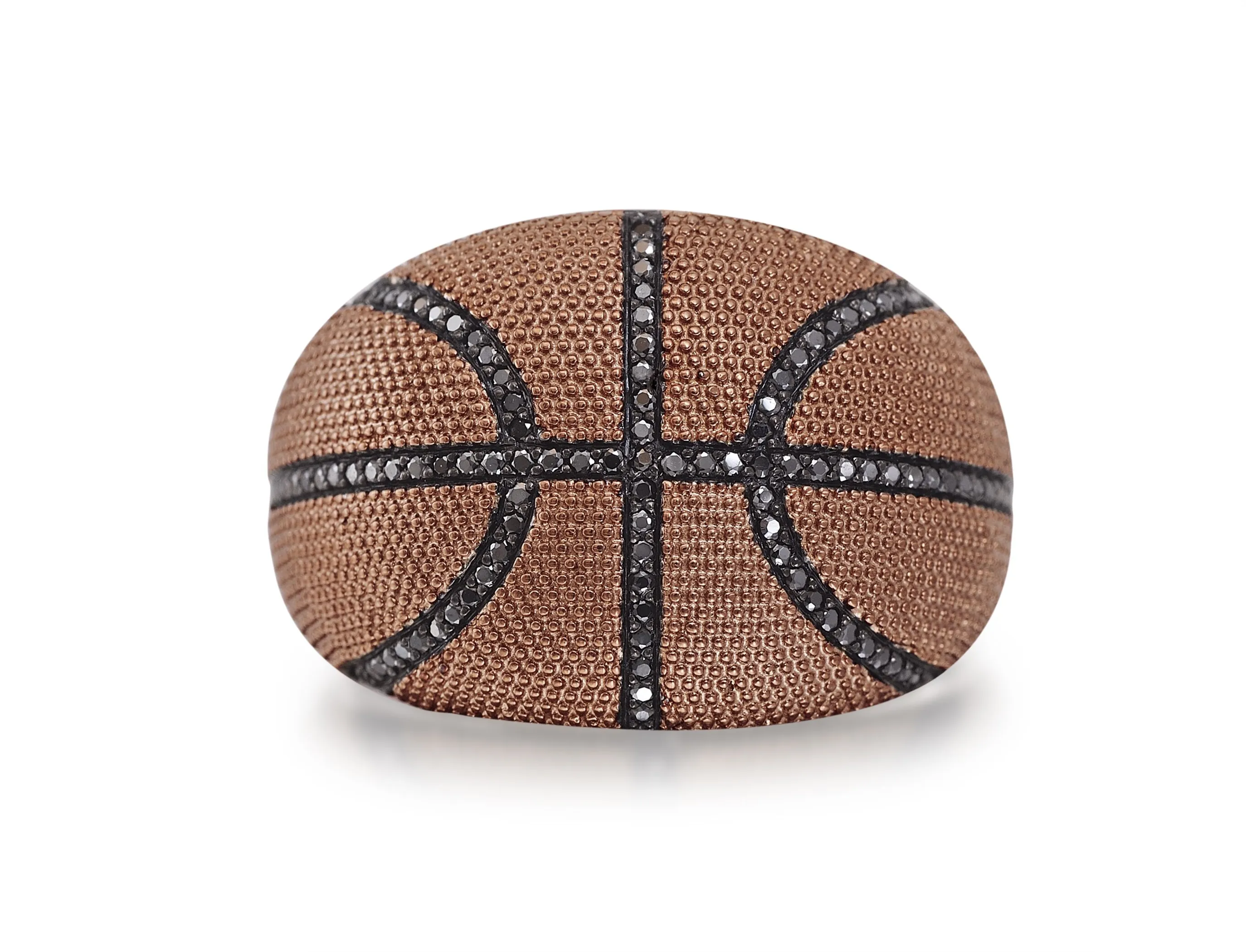 Slam Dunk Basketball Brown Rhodium Plated Sterling Silver Black Diamond Ring