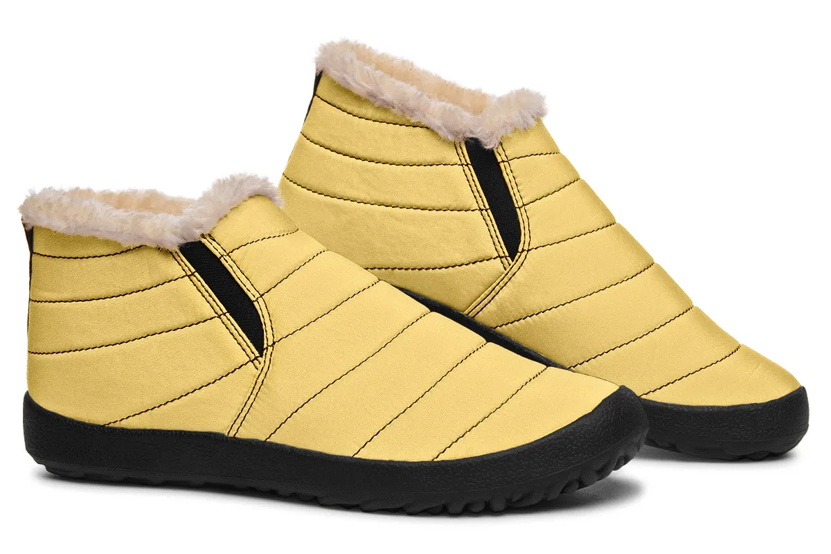 Soft Gold Winter Sneakers - Warm & Easy Slip-On Shoes Lined with Vegan Wool with Anti-Slip Soles