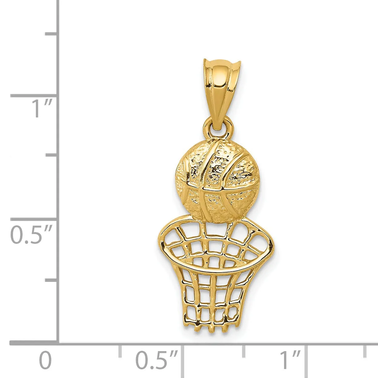 Solid 14k Yellow Gold Basketball and Net Pendant