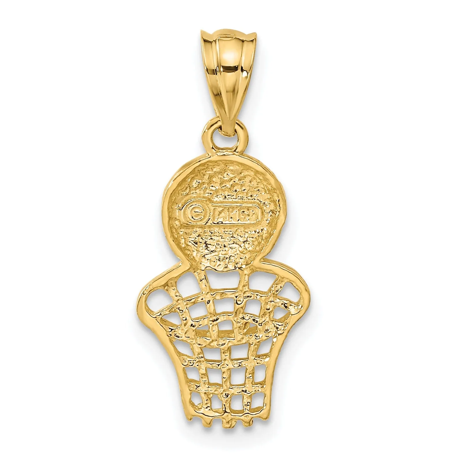 Solid 14k Yellow Gold Basketball and Net Pendant