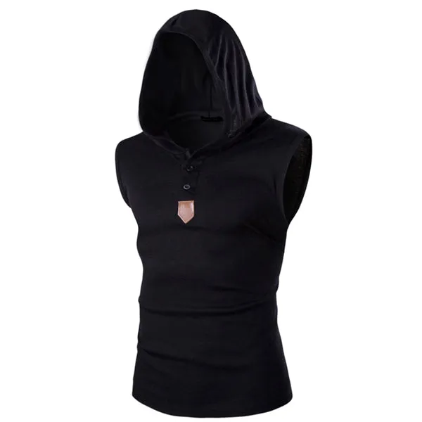 Solid Color Sleeveless Hooded Vest