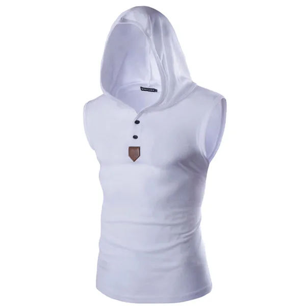 Solid Color Sleeveless Hooded Vest