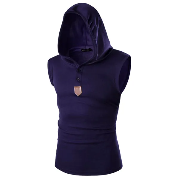 Solid Color Sleeveless Hooded Vest