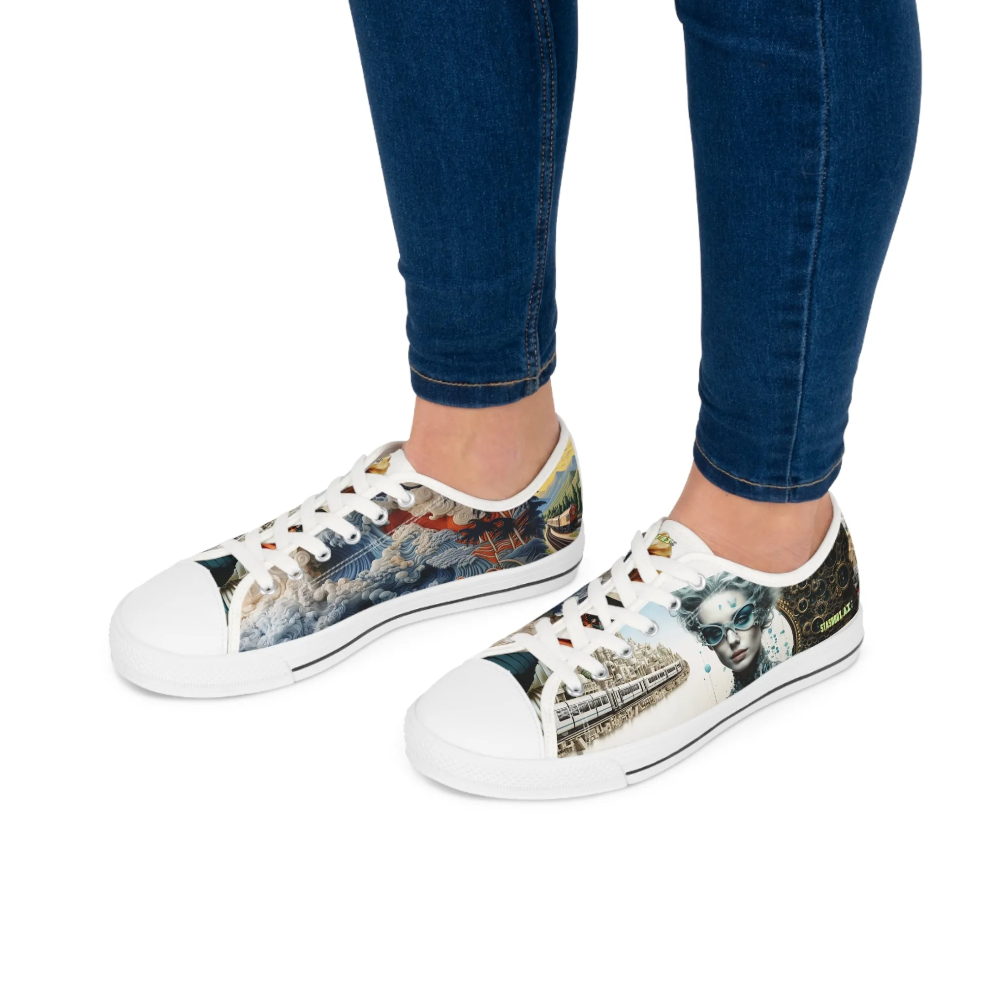 Stylish Women and Trains - Women's Low Top Sneakers 009