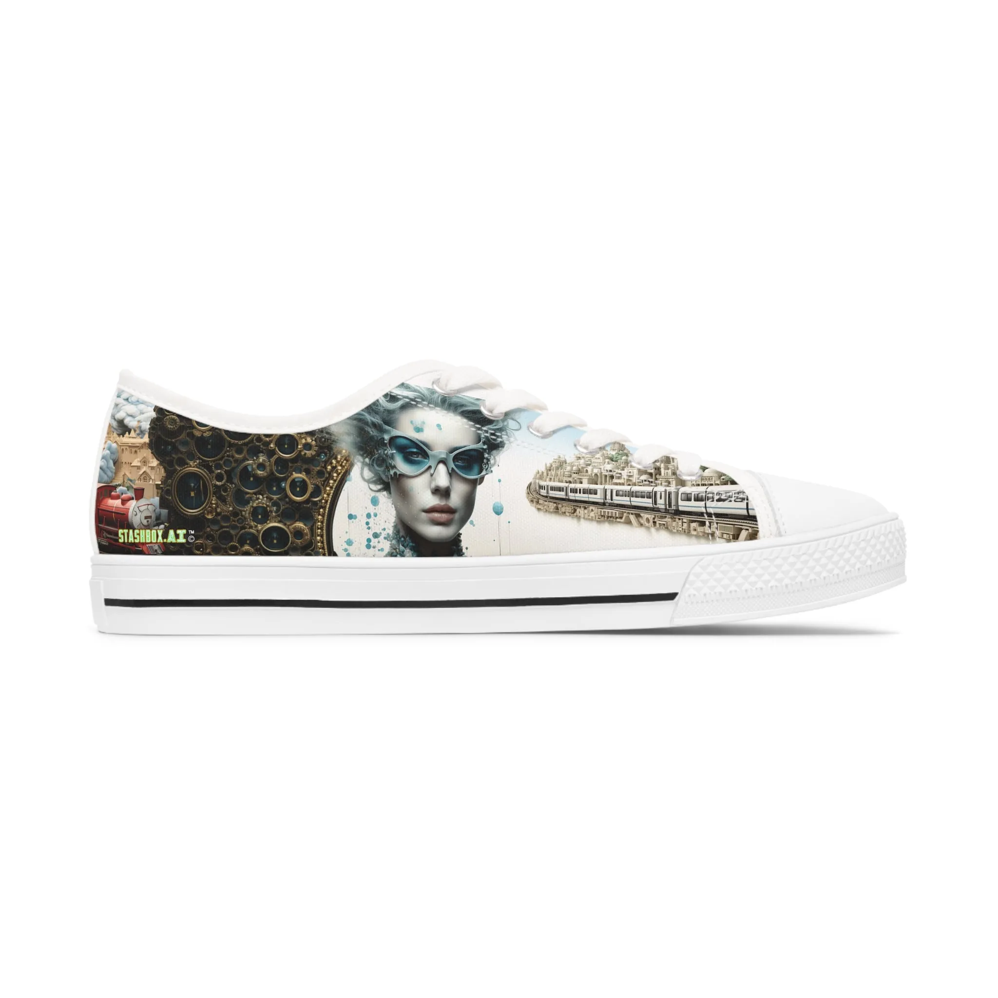 Stylish Women and Trains - Women's Low Top Sneakers 009