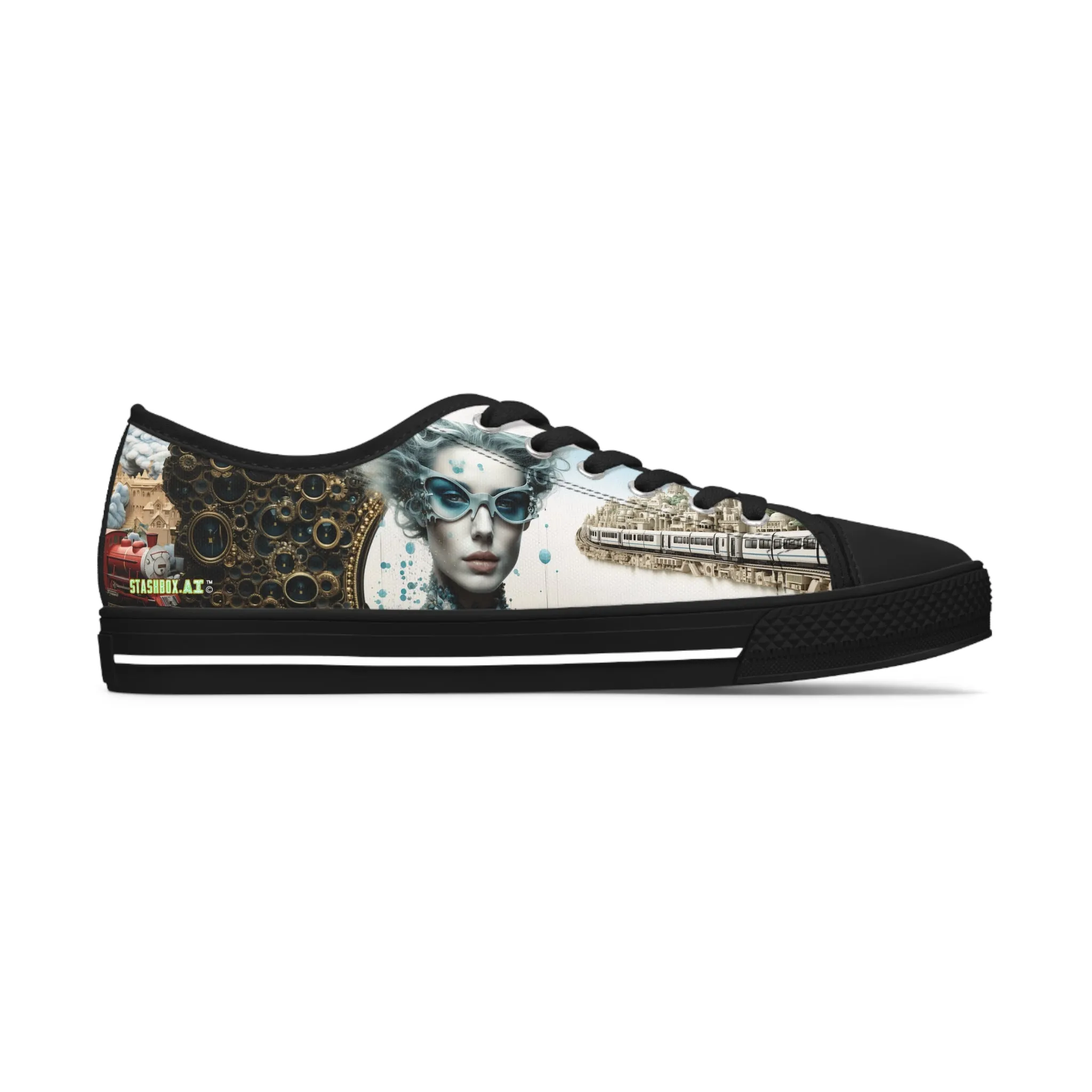 Stylish Women and Trains - Women's Low Top Sneakers 009