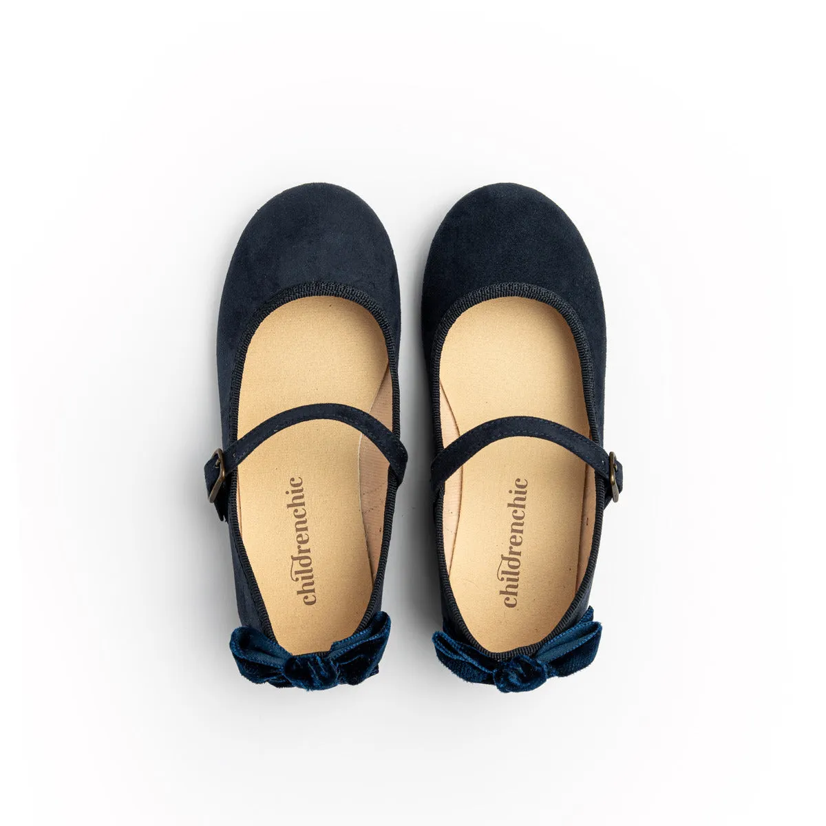 Suede Mary Janes with Velvet Bow in Navy by childrenchic