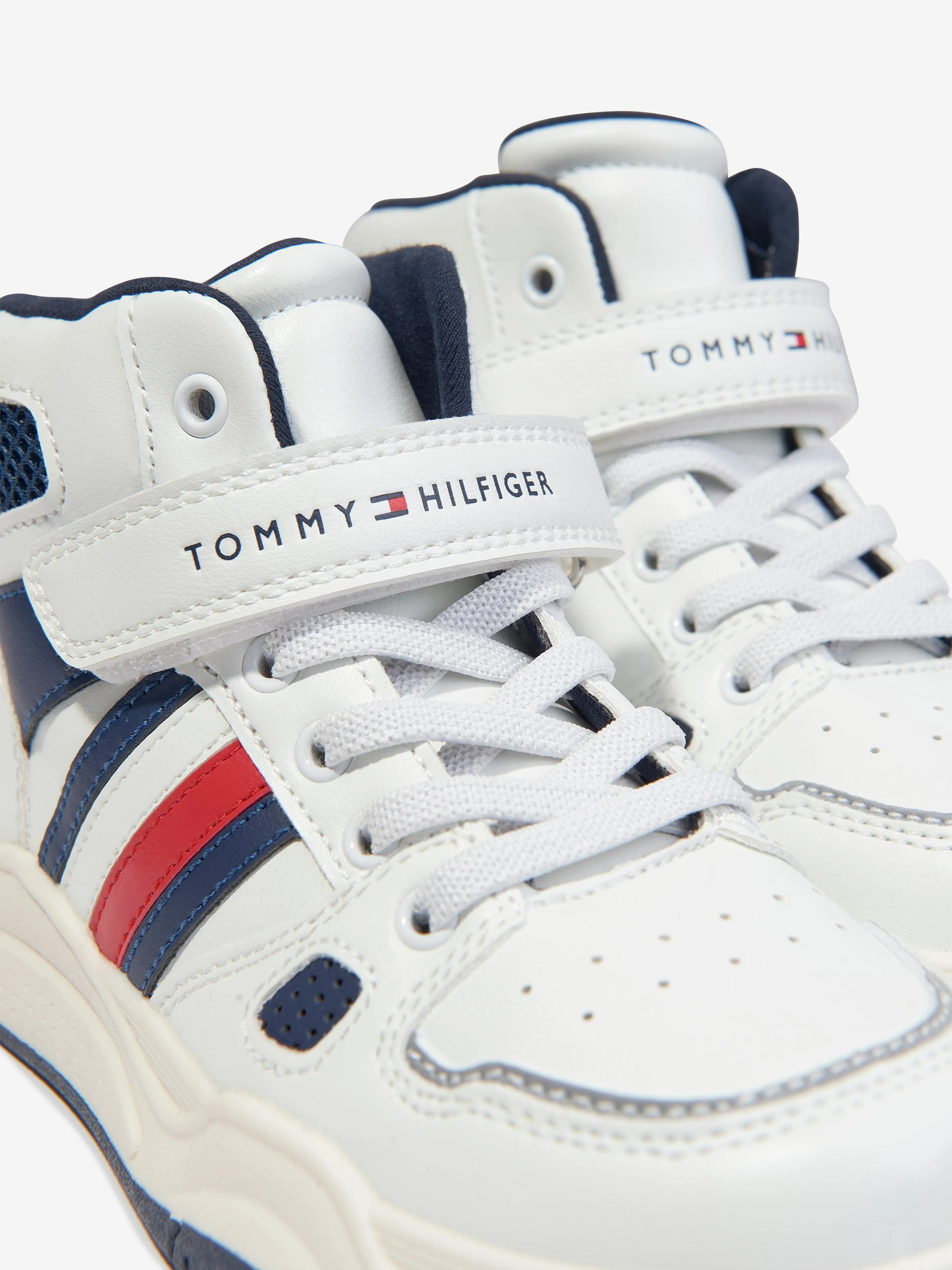 Tommy Hilfiger Boys Striped High Top Lace-Up Trainers in White