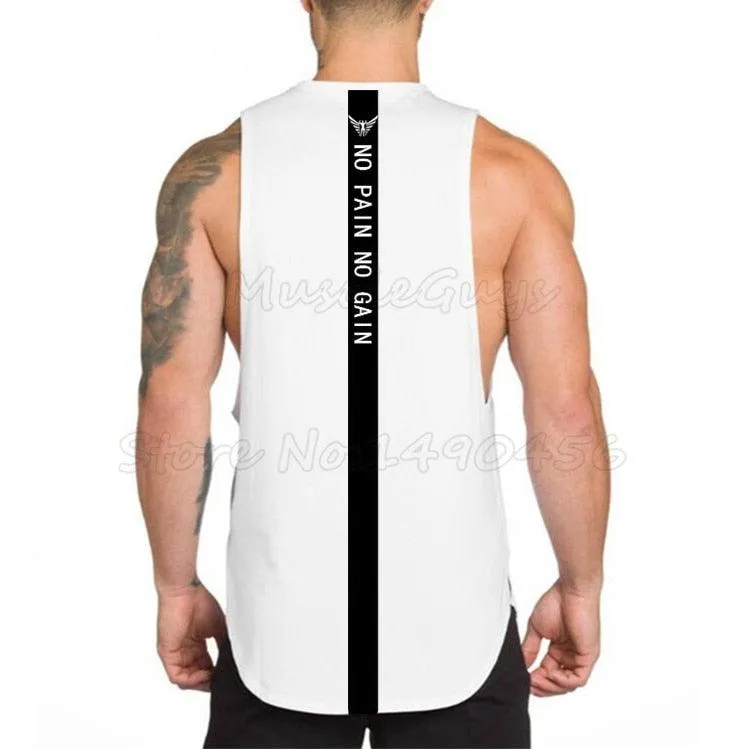 Top "NO PAIN NO GAIN" clothing - bodybuilding stringer gym tank top - men fitness singlet cotton sleeveless shirt muscle vest (TM7)(1U101)(1U100)