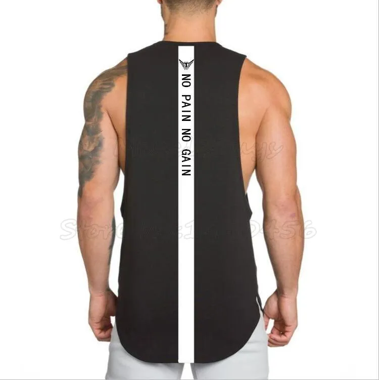 Top "NO PAIN NO GAIN" clothing - bodybuilding stringer gym tank top - men fitness singlet cotton sleeveless shirt muscle vest (TM7)(1U101)(1U100)