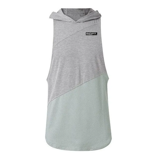 Trending Fitness Men's Gym Hooded Tank Top Vest - Stringer Sportswear Cotton Sleeveless (TM7)