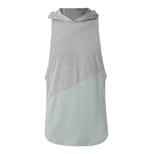 Trending Fitness Men's Gym Hooded Tank Top Vest - Stringer Sportswear Cotton Sleeveless (TM7)