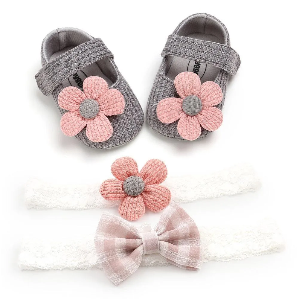 TwinkleToes Baby Princess Set – Soft-Soled Toddler Shoes & Headband Combo