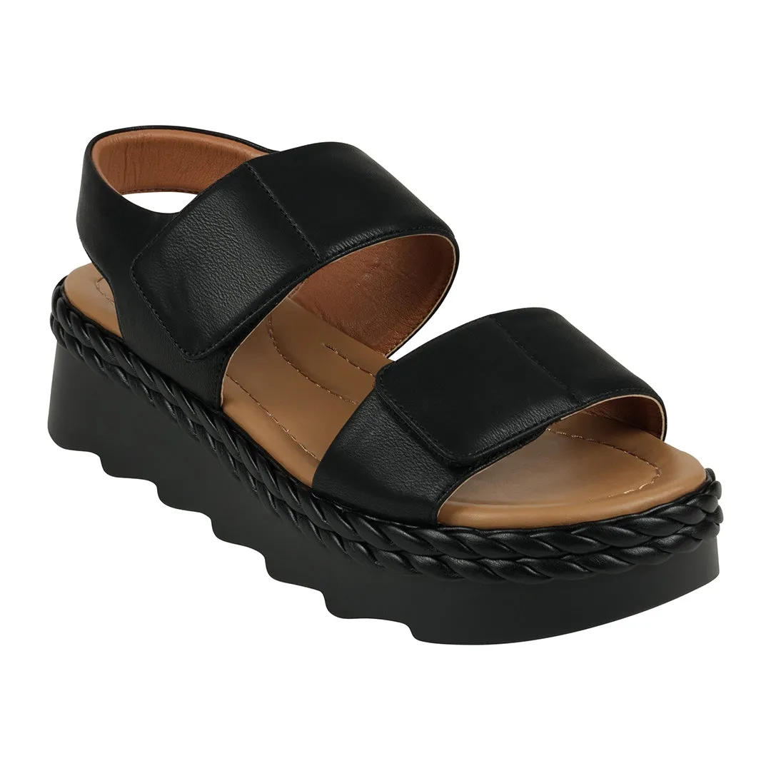 Vosa Black Double Band Velcro Platform Sandals