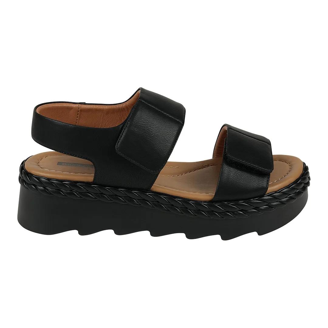 Vosa Black Double Band Velcro Platform Sandals