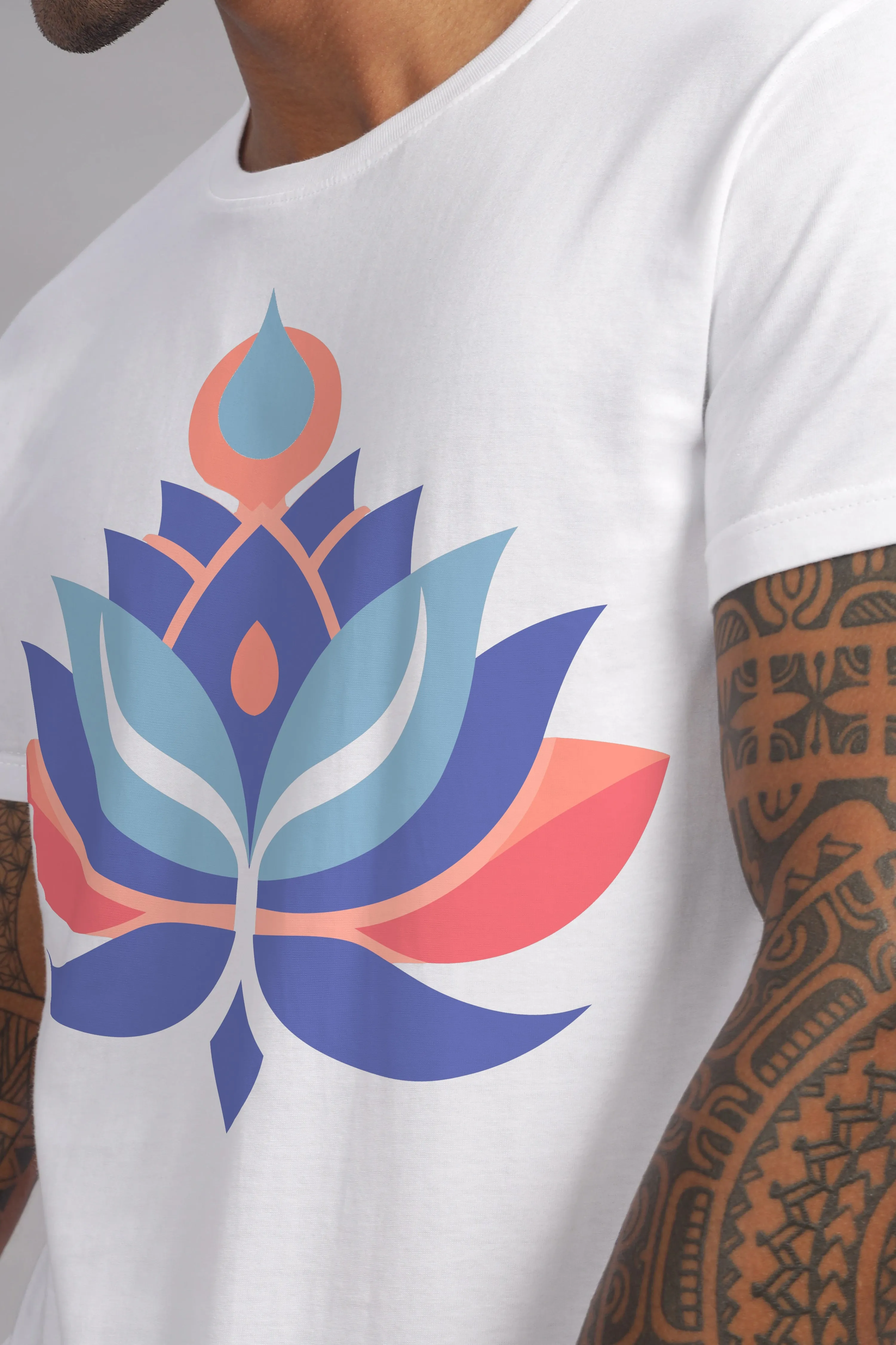 Whispering Lotus - 100% Cotton White Crewneck Half Sleeve Unisex T-shirt