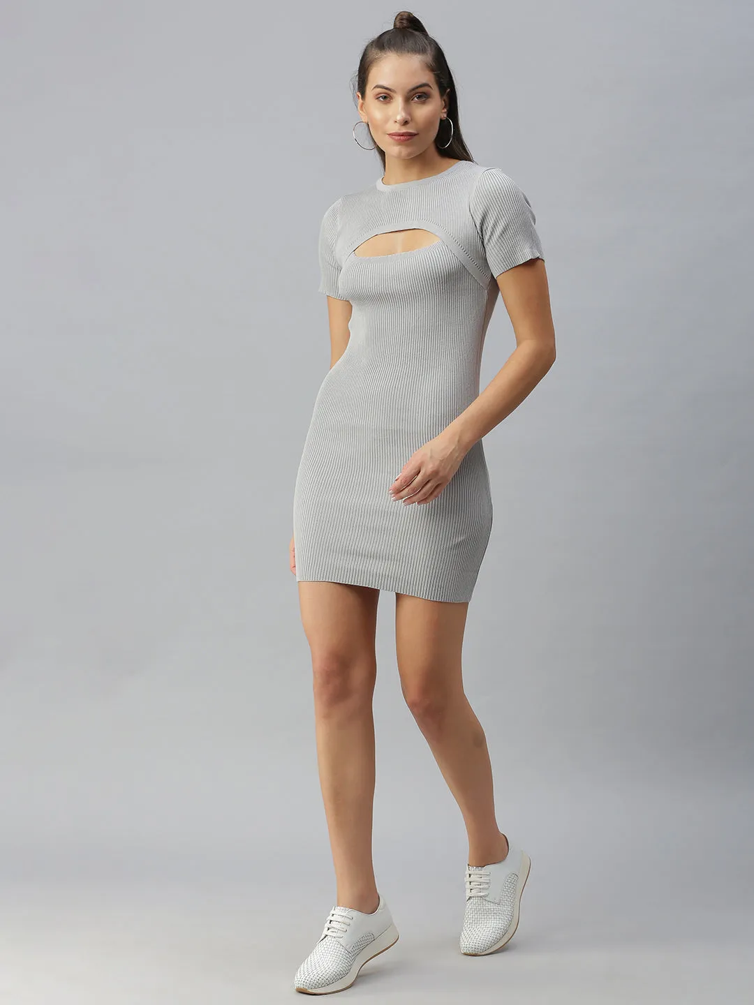 Women Solid Bodycon Grey Dress