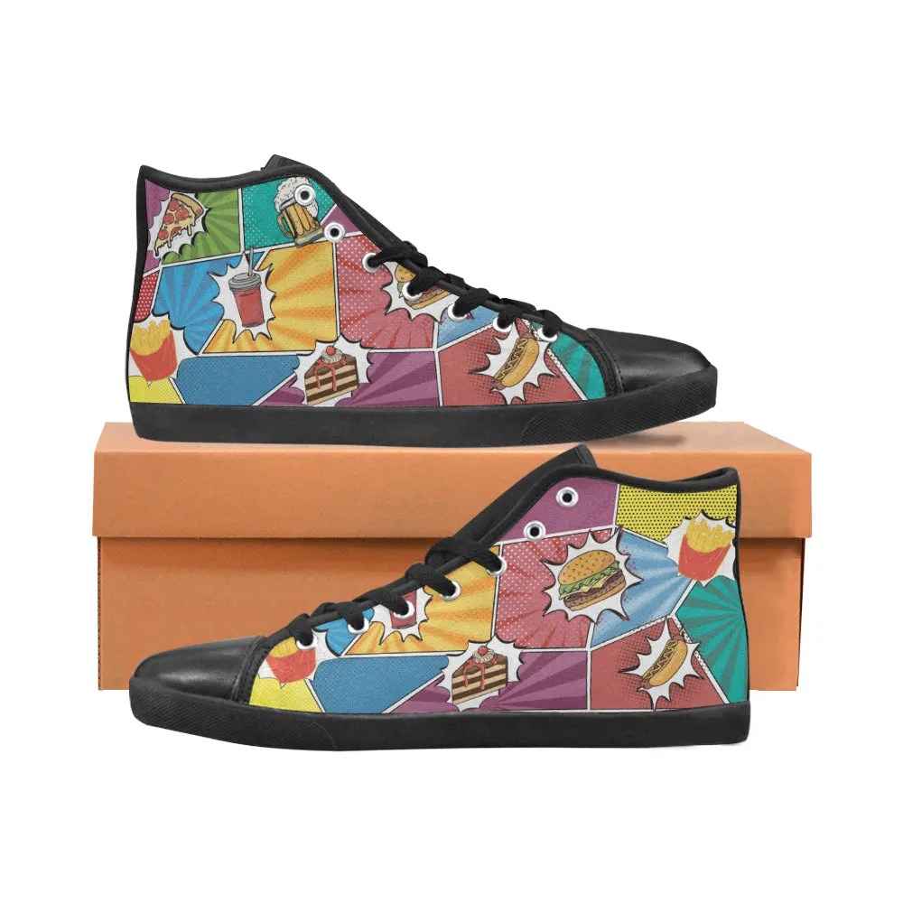 Women's Munchies Pop Art Print Canvas High Top Shoes (Black)